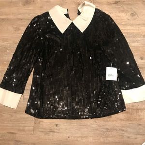 Sonia Rykiel Black Sequin Collared Blouse